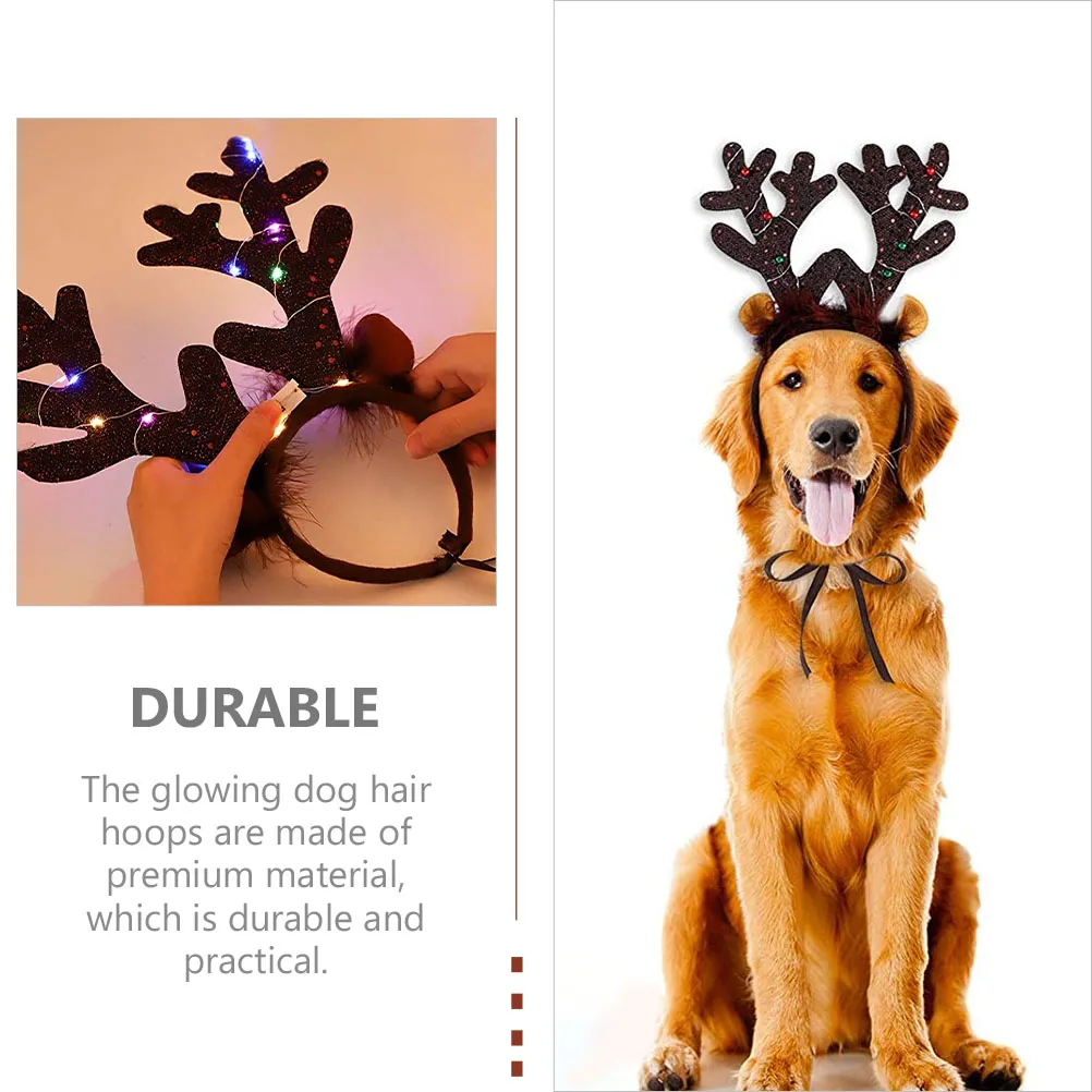 

s Luminous Antler Headband Xmas Dogs Hair Hoops Christmas Clasp Headwear Cat Headdress Pet Headdress Festive Party Costume