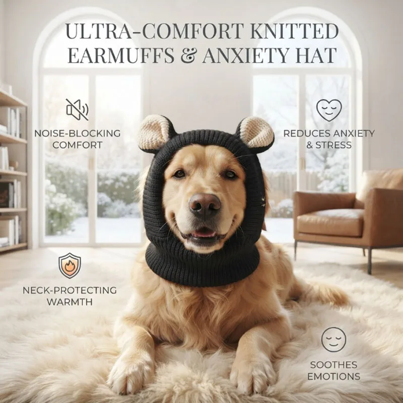 Cat Dog Winter Hat Knitted Warm Noise Reducing Calming Cap Anti Stress Relief Soft Pet Headwear for Small Medium Dogs Cats