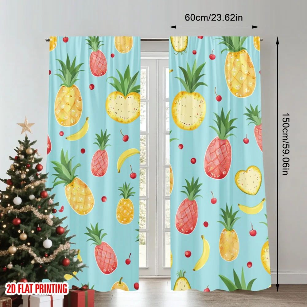 2 قطعة 2D الطباعة المسطحة الستائر الفاكهة الاستوائية الأناناس الموز البرتقال الرقمية المطبوعة البوليستر الستائر الأسرة الطرف الديكور استخدام #2