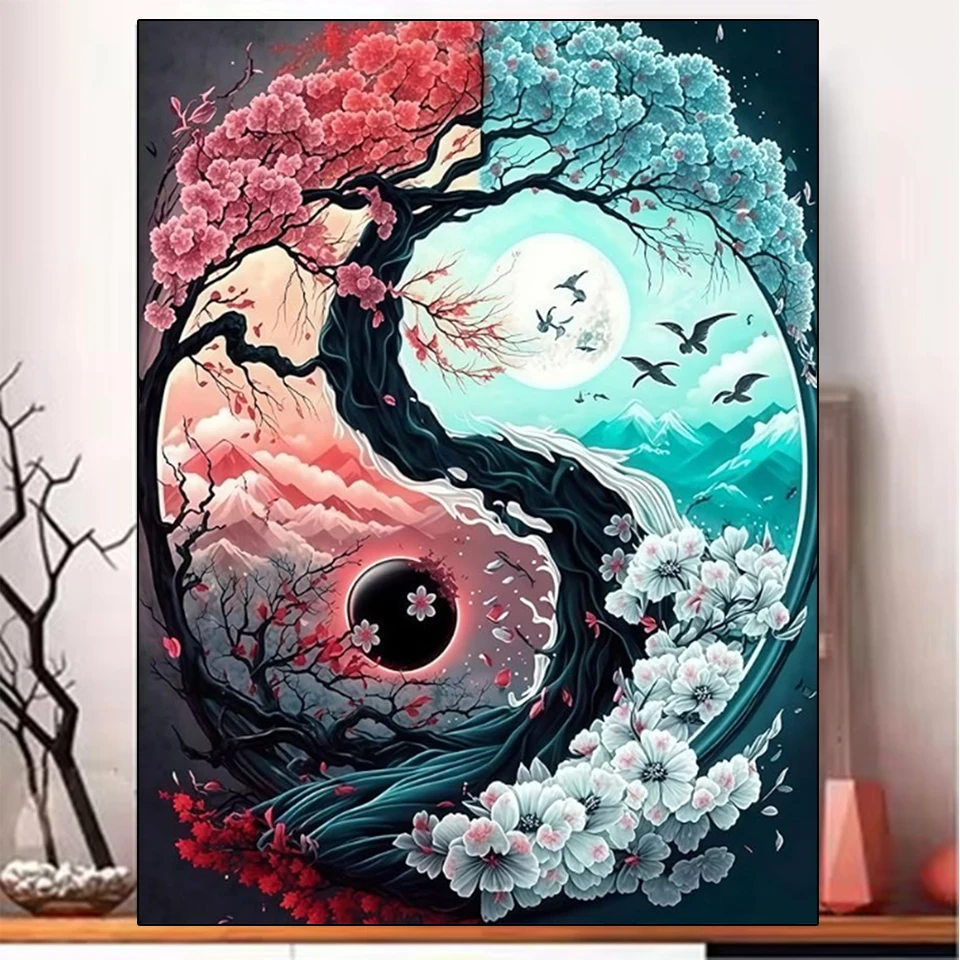 

2026 New Yin Yang Landscape Flower Diamond Art Set DIY Full Diamond Painting Set Adult 5D Crafts Rhinestone Home Wall Decoration