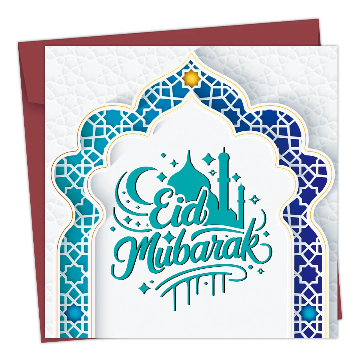 1 Stück Moschee-Kuppel-Design Eid Mubarak Segenswünsche Grußkarte mit Umschlag, Muslimische Islamische Geschenkidee, Eid Al-Fitr Ramadan Feier