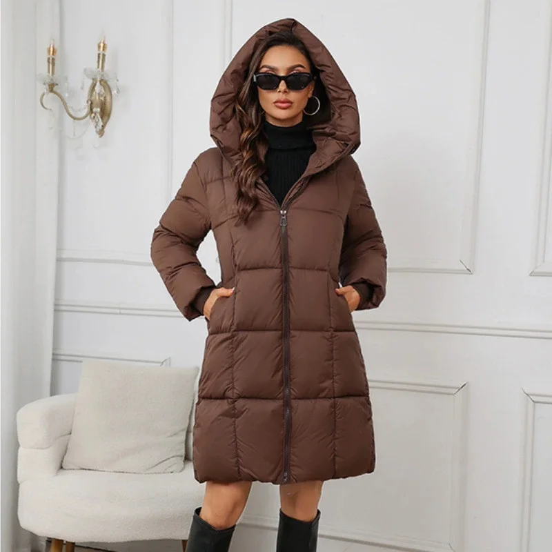 

Women's Cotton Coats 2025 Autumn Winter Coat New Mid To Long Thickened Fashion Casual Hoodie Solid Color Keep Warm Parker Jacket