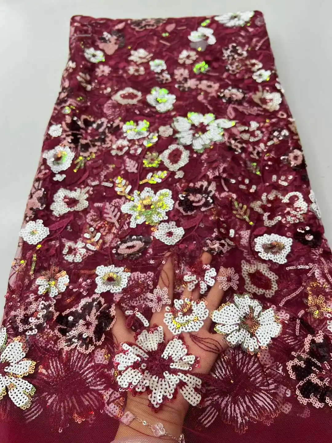 

Latest African Sequins Lace Fabric 2025 High Quality Embroidery Lace Beaded Mesh Fabric 5 Yards For Women Wedding Party Dresses