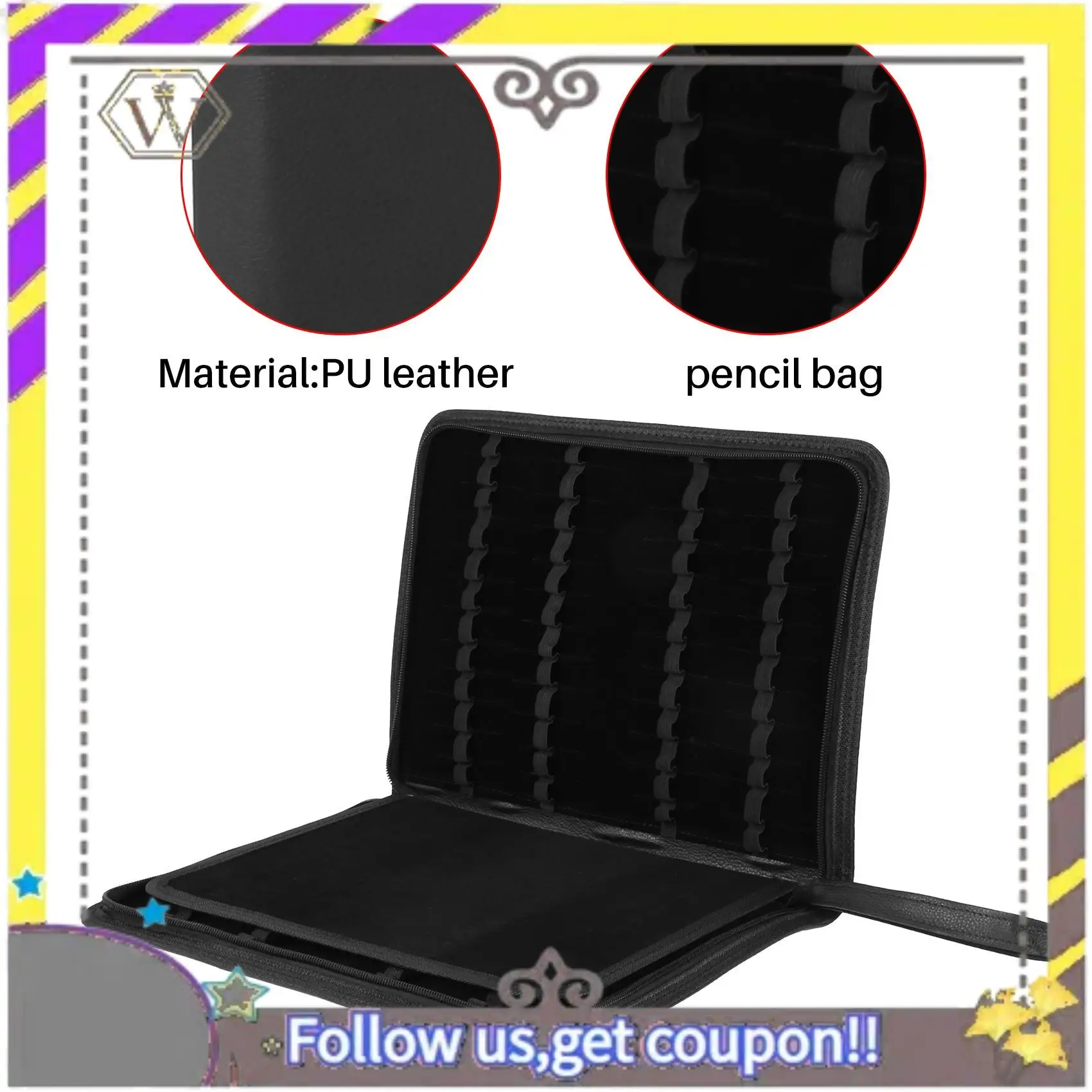 AU33-1 PC Black Fountain Pen Color PU Leather Storage Case Holder For 48 Pens