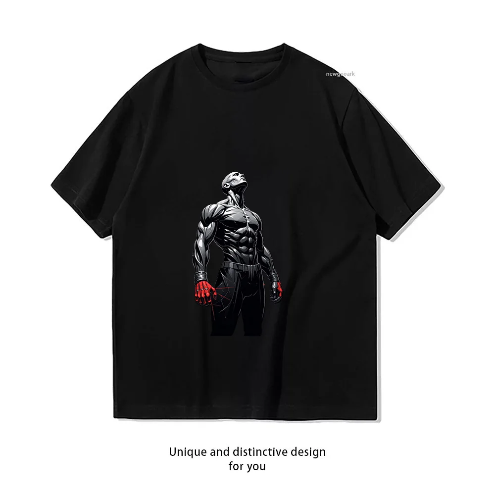 Muscular Hero Pose T-Shirt Design  Casual Cotton Short Sleeve Tee for Men Women