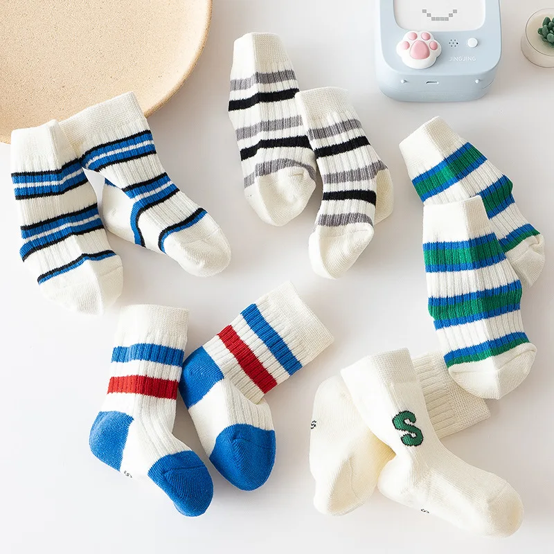 Fashion Striped Children Cotton Socks Color Matching Baby Short Sock 0-3Year Boys Girl Spring Autumn Mid Tube Sock Kids Footwear