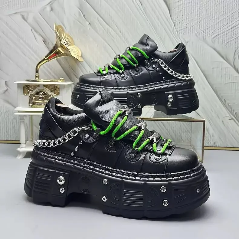 

Spring Men's New Thick-soled Punk Low-top Soft-soled Personalized Fried Street Sneakers Chain Casual Dad Shoes
