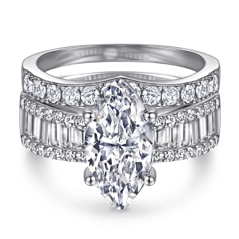 HTOTOH zestaw pierścionków damskich Marquise 3 karaty D kolor Moissanite S925 srebro zaręczynowe Fine Jewelry