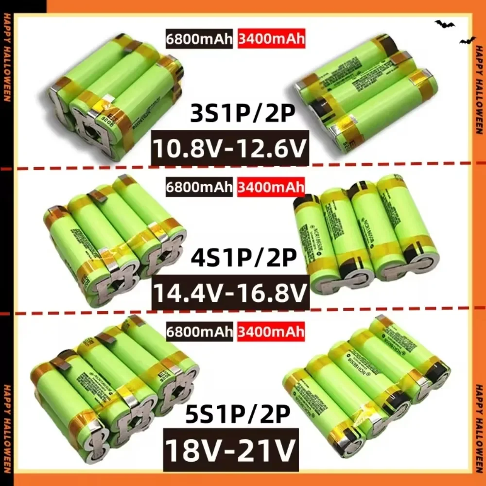 الأصلي 🐬   NCR18650B 2S 3S 4S 5S 6S 12V 14.4V 18V 21V 25V 18650 بطارية حزمة 3400mah/6800mah 20A تفريغ مفك البطارية