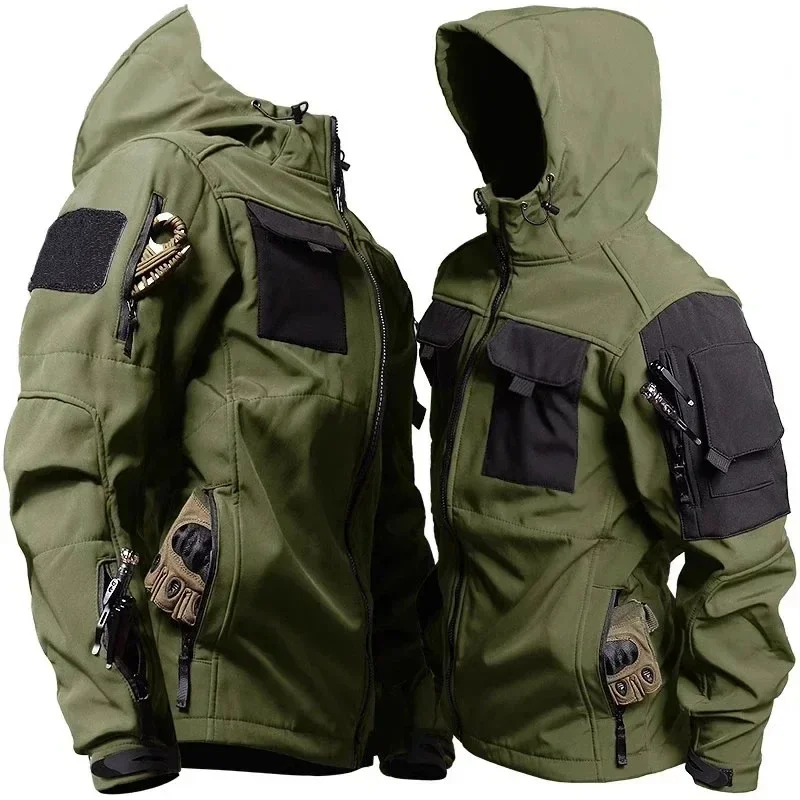 Military Waterproof Jackets Men Outdoor Multi-pocket Wear-resistant Tactical Jacket Autumn Winter Soft Shell Hooded Cargo Coats