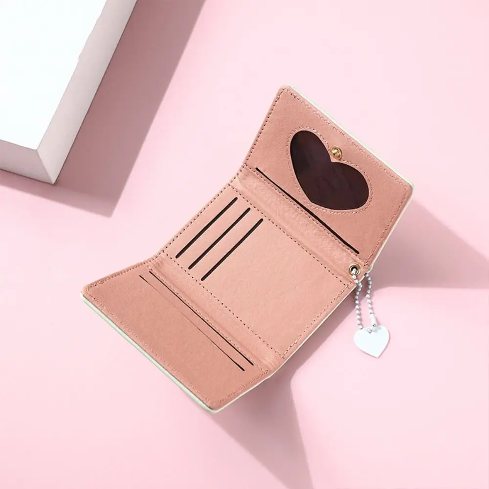 Imprinted Love Wallet Multi-card Slot Solid Color Three Fold Wallet Multifunction Coin Purse PU Leather Card Holder Outdoor