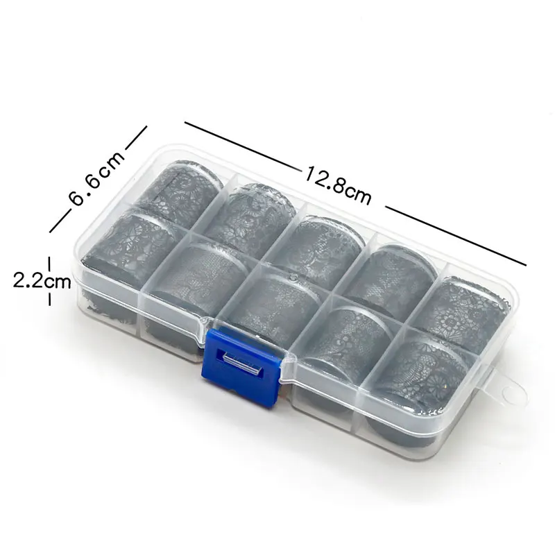 10 لفات 2.5*100 سنتيمتر أسود أبيض الدانتيل مسمار رقائق نقل ورقة مسمار الفن ملصقات شريط الدانتيل DIY بها بنفسك مانيكير التصميم الزينة #6