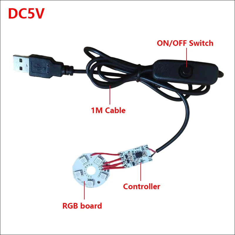 

1PCS DC5V Seven-color Variable light RGB Controller With 1meter ON/OFF Switch Black Cable 3W 31MM Dimming LED Light Board .