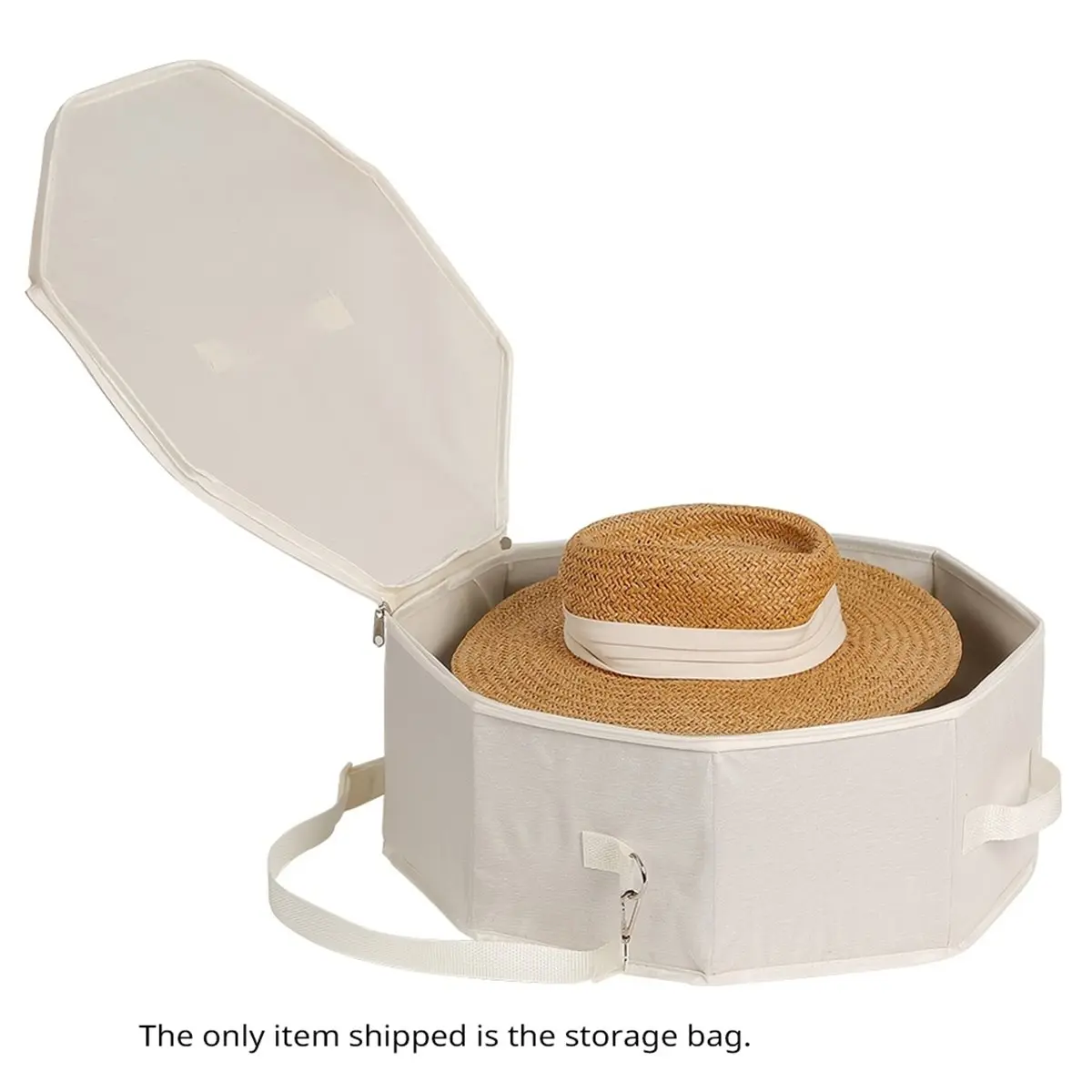 AT16 Foldable Octagonal Hat Box for Wide-Brimmed Cowboy Hats, Heavy-Duty Fabric with Hinged Lid Grey