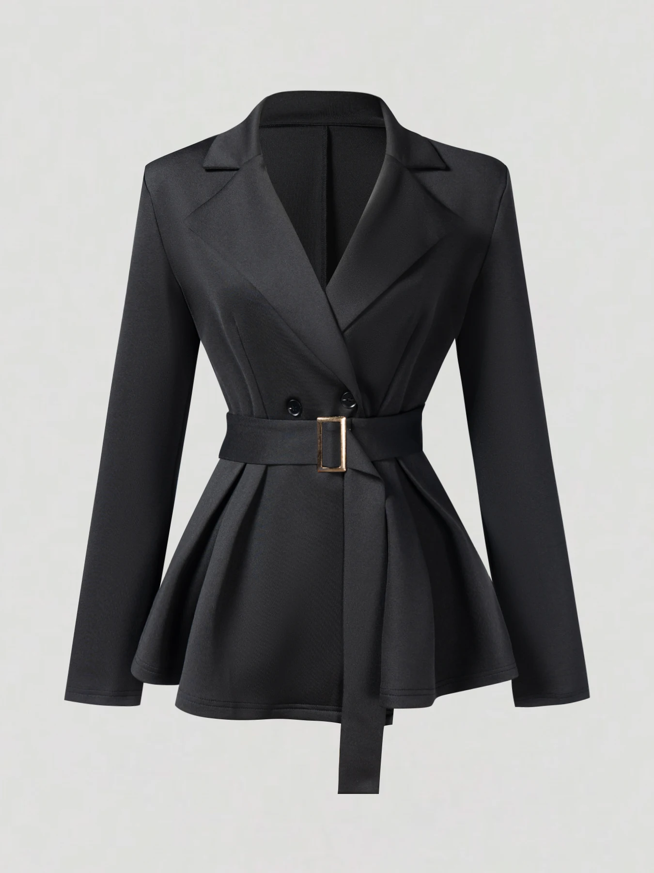 سترة نسائية جديدة لربيع وخريف 2025 باللون الأسود مع أسلوب أنيق وأنيق، خصر بحزام، حاشية مكشكشة. ركاب العمل/الأعمال #4