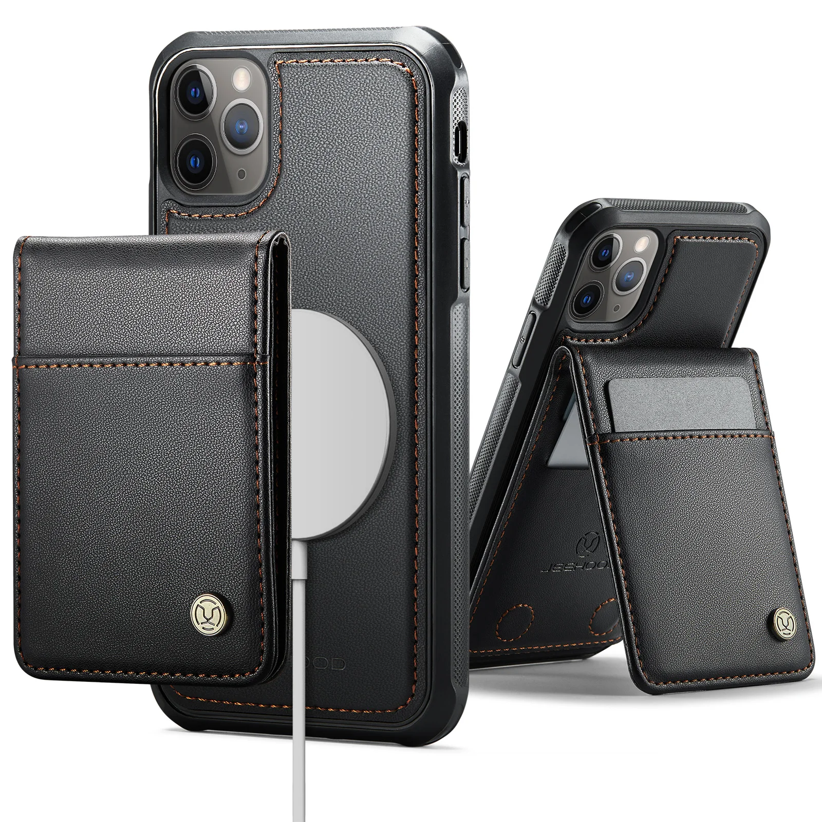 JEEHOOD-J06 2-in-1 Removable Magnetic PU Leather Case for iPhone 17 16 15 14 13 12 11 Pro Max Wallet Card Holder Cover Protector
