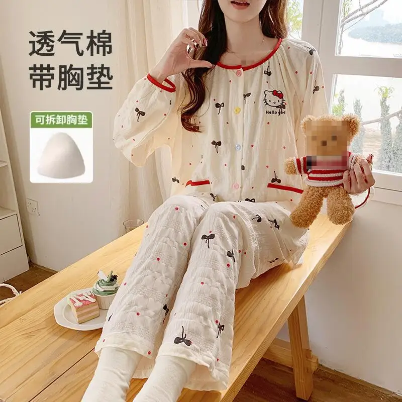 

New Women's Home Wear Set Spring Autumn Maternity Long Sleeved Trousers Pajamas Cotton Breastfeeding Maternity Two Piece Set