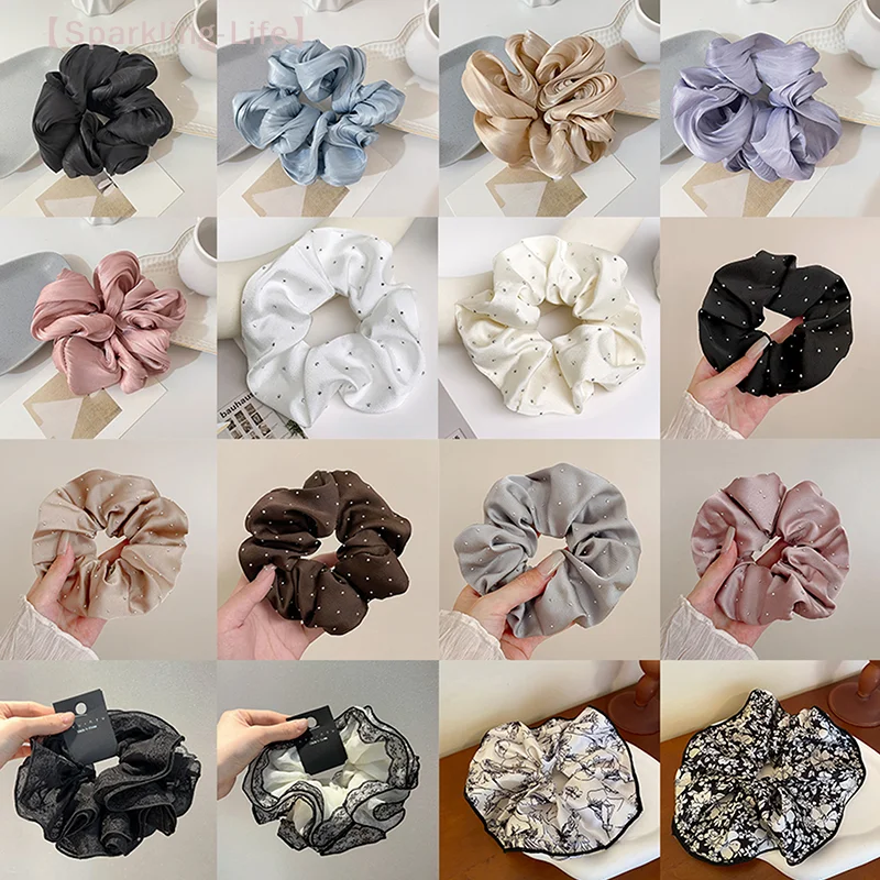 

2025 Spring Summer New Style Women Silk Satin Scrunchies Korean Ladies Girls Elastics Hair Band Ponytail Hold Hair Accessories