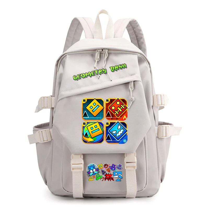 

Школьные сумки большой вместимости с принтом Geometry Dash, студенческая сумка для ноутбука, унисекс, рюкзак для путешествий на открытом воздухе, модные подростковые рюкзаки для девочек