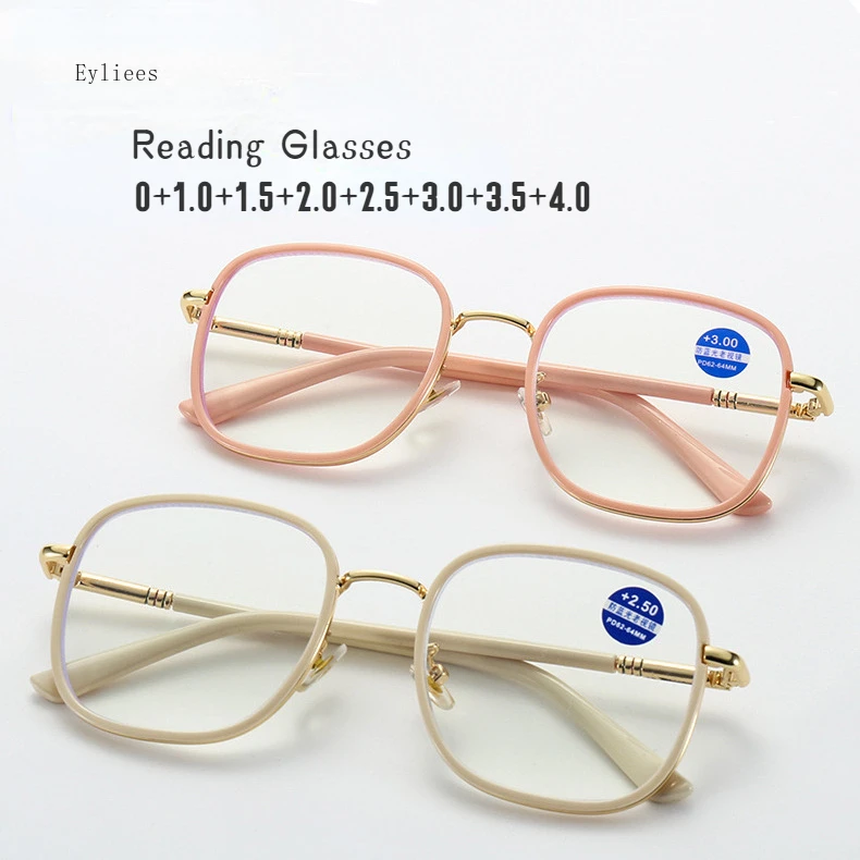 Reading Glasses Blue Light Blocking Glasses Fashion Large Frame Presbyopic Eyeglasses Women Men Metal Presbyopia Eyewear gafas