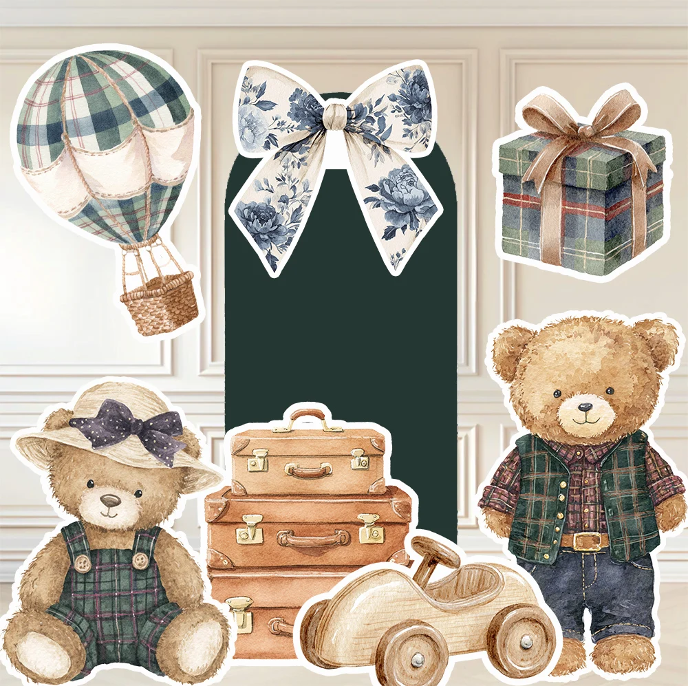 Oso de peluche de acuarela de 90 cm, recorte de oso Polo, accesorios para baby shower, telón de fondo clásico y elegante de oso bebé, soporte de pie de cartón KT para decoración de fiestas