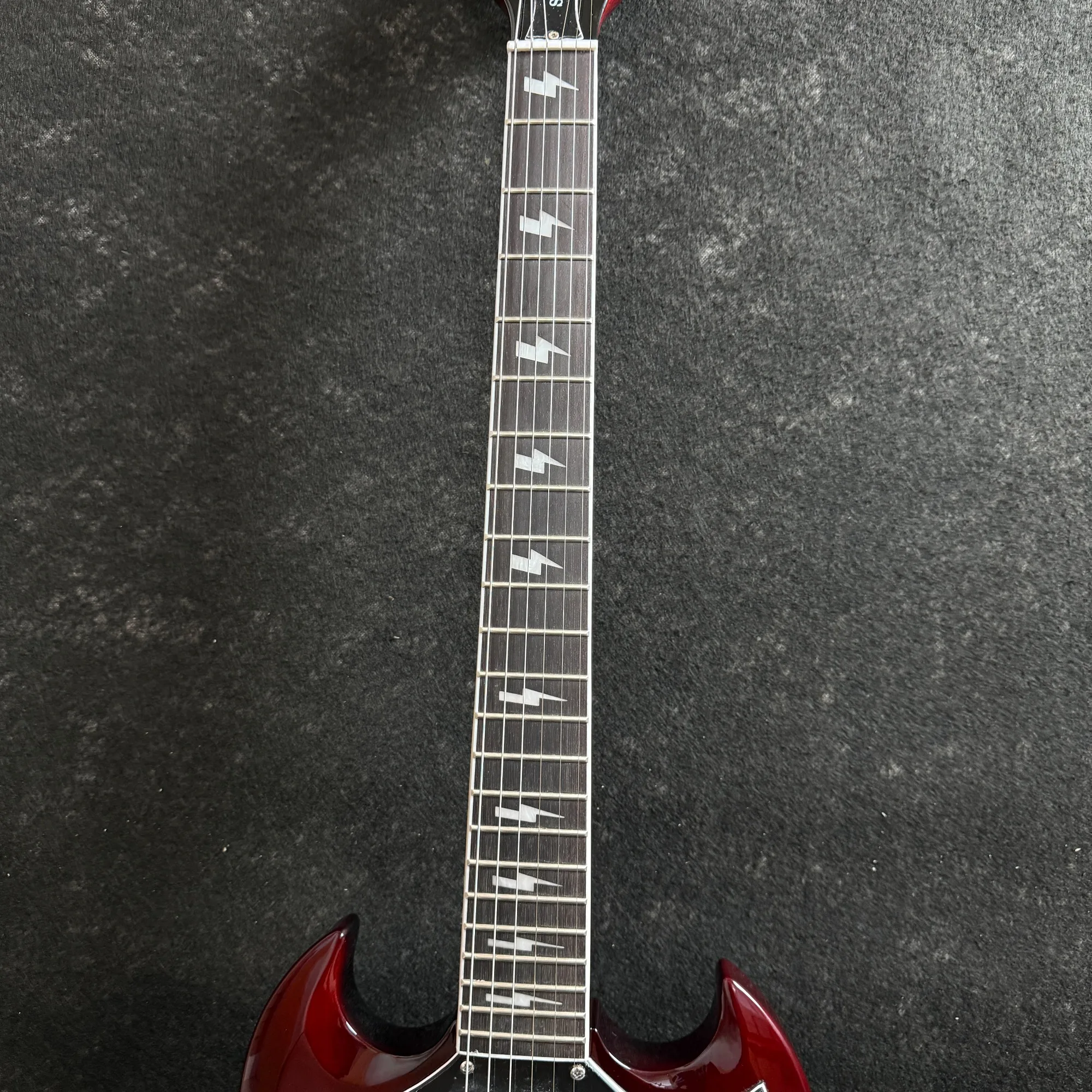 Burgundy Large Pickguard  SGGUI Electric Guitar Lightning Bolt Fingerboard Inlay Mahogany Body HH Pickup Double Cutaway - view 2