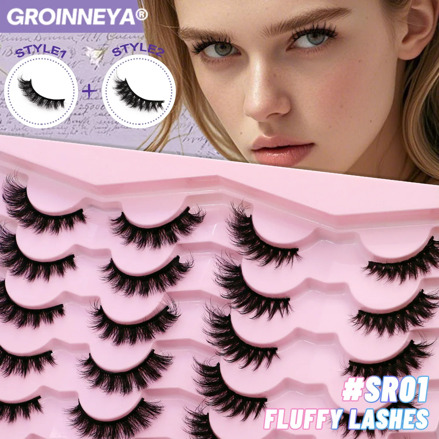 Veltrinay gato cílios postiços 3d fino volume macio cílios postiços ultra-leve flexível banda meia cílios maquiagem