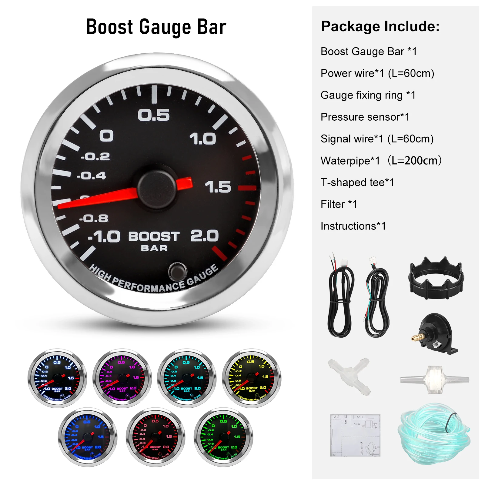 Nieuwe 12 V 52mm 7 Kleuren Auto Boost Watertemperatuur Olietemperatuur Olie Druk Lucht brandstofverhouding Voltmeter EGT toerenteller RPM Gauge