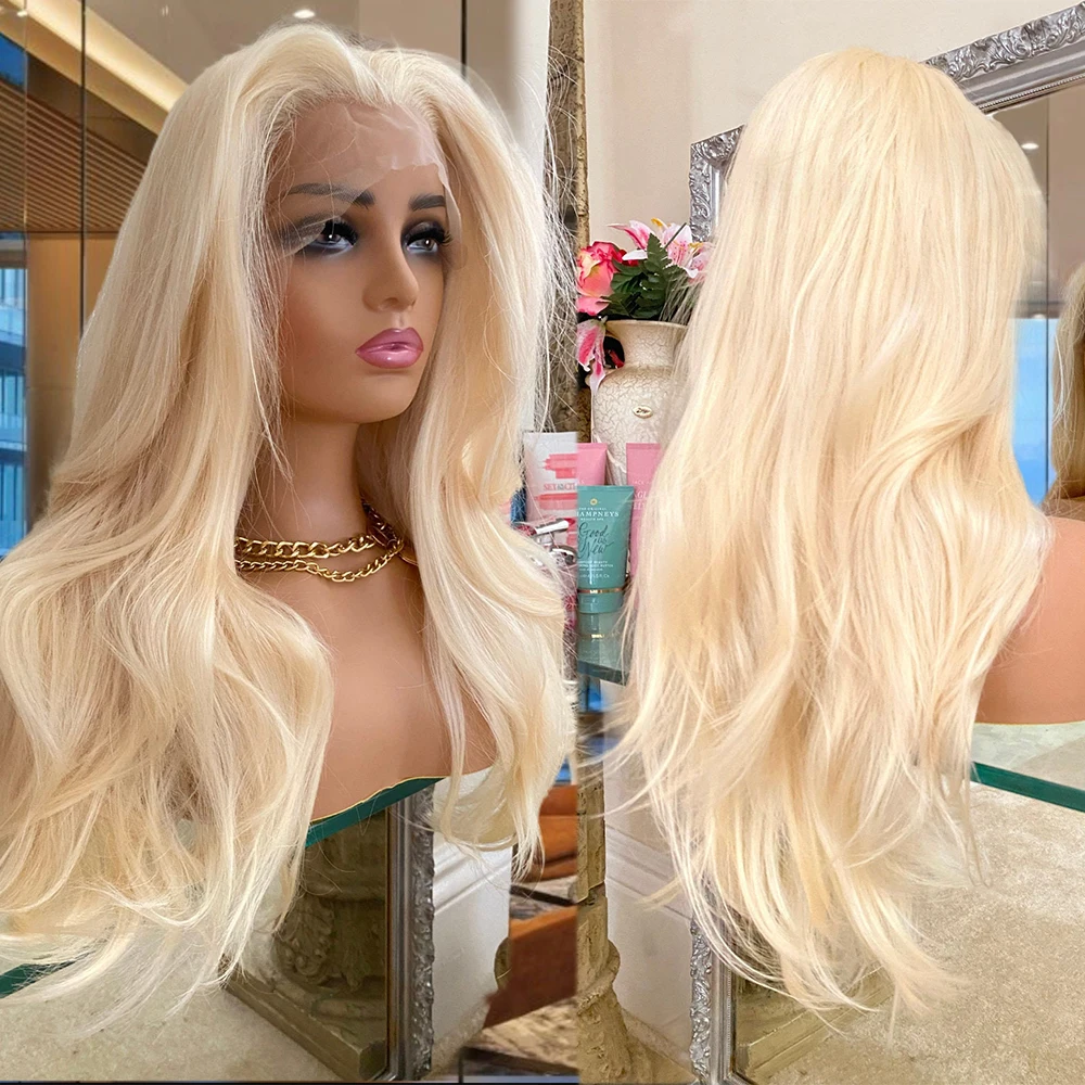 Cheap Synthetic Hair Lace Front Wig Luxurious Honey Blonde Body Wave Wig Heat Resistant 28