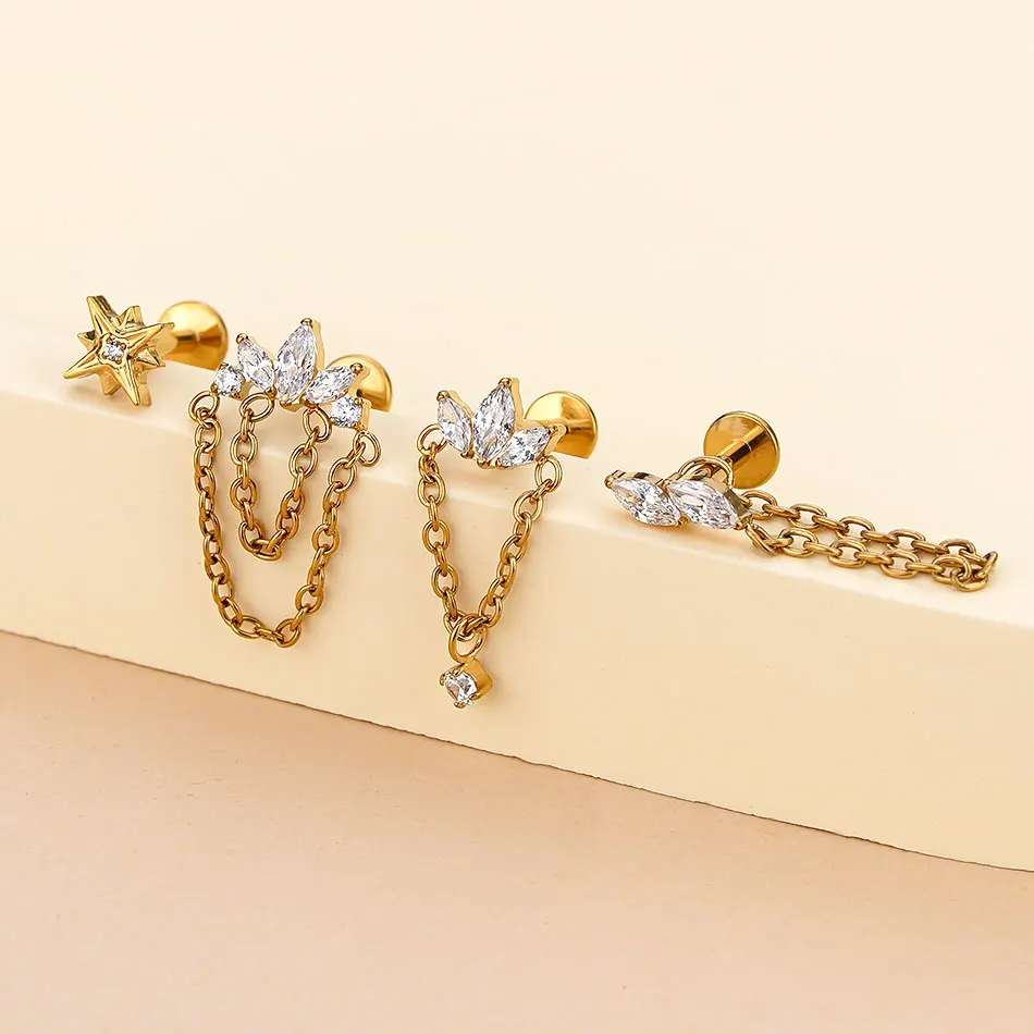 1 Stück Titan-Herz Zirkon Flacher Helix-Piercing-Ohrring für Frauen Ohrstecker Labret Lippen-Piercing Körperschmuck – Detail 6
