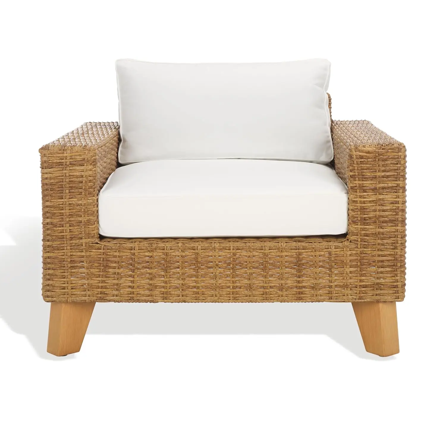 Outdoor Wicker Chaise Lounge Chair Brown White Linen Aluminum Frame Patio Deck Porch 39.4