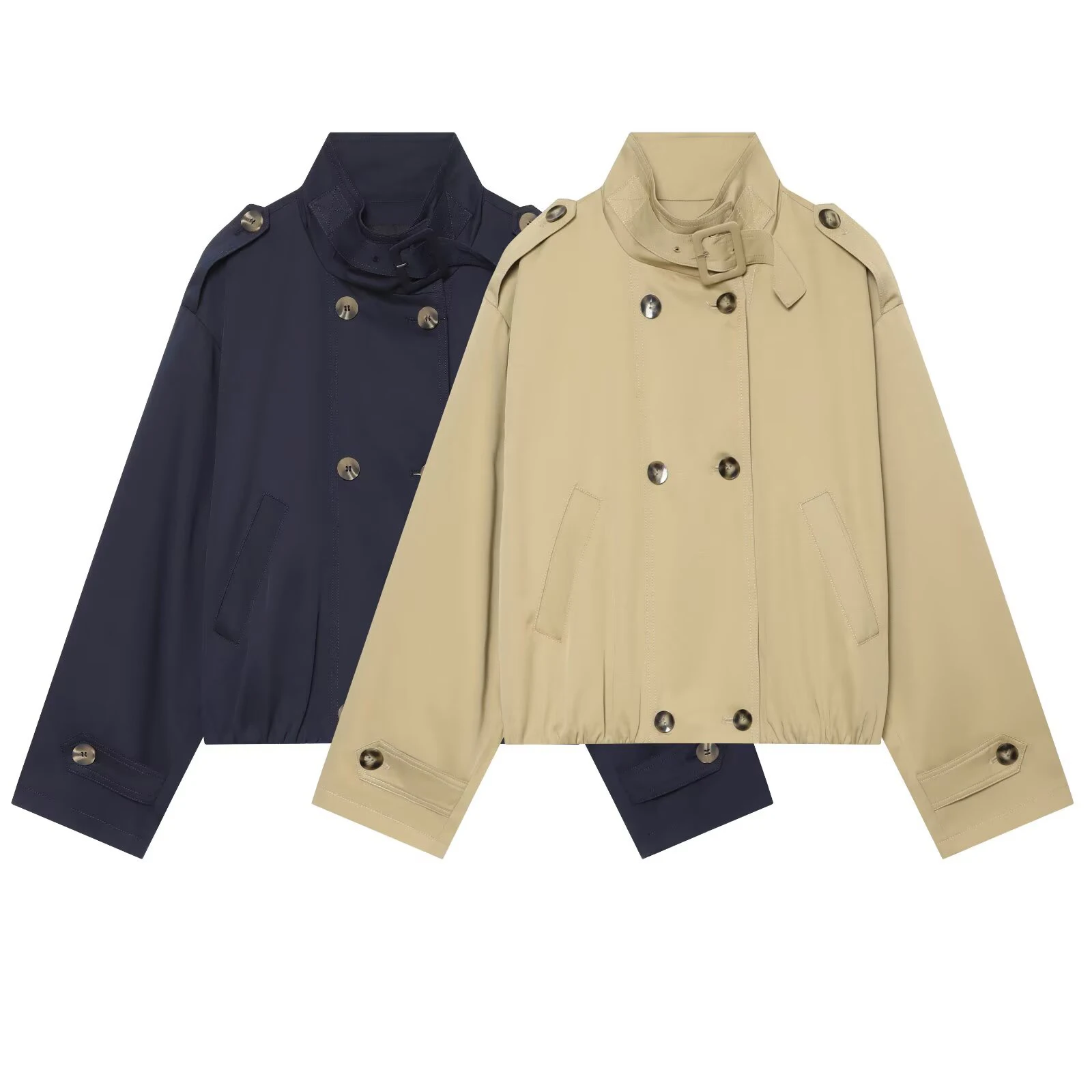 Summer new women's clothing style simple and fashionable long sleeved short sleeved double breasted windbreaker jacket