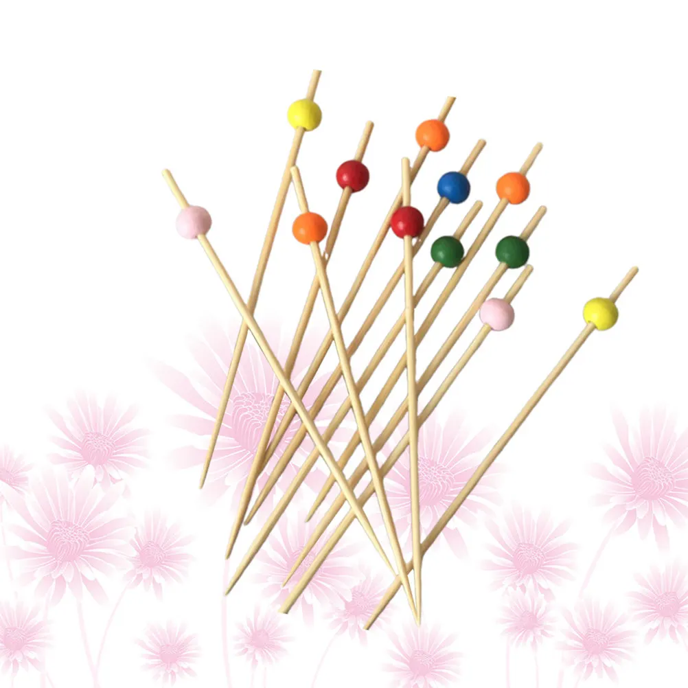 100Pcs Cocktail Picks Bamboo Disposable Food Sticks Fruit Picks Party Supplies Bar Tools for Birthday Wedding Bridal Shower Baby