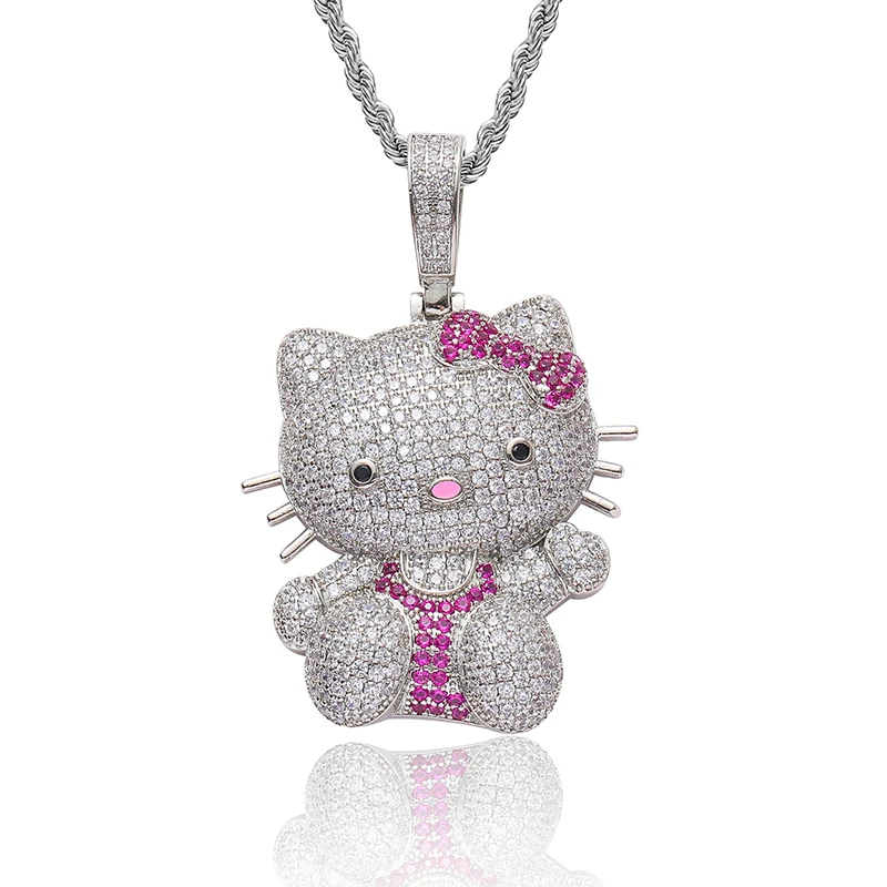 

Hello Kitty New Cat Pendant Hip Hop Trendy Micro Inlaid Zircon Pendant Cartoon Cute Necklace Men's and Women's Accessories