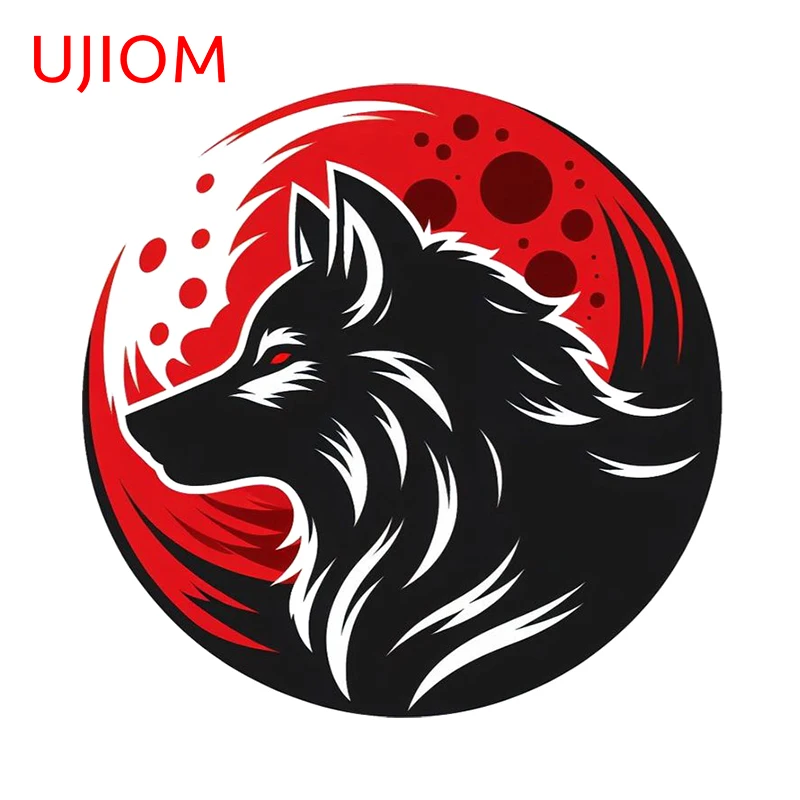 UJIOM 13cm × 12.9cm Red And Black Wolf Head Logo Wall Stickers Cool Personality Cupboard Decals Fashionable Living Room Decor