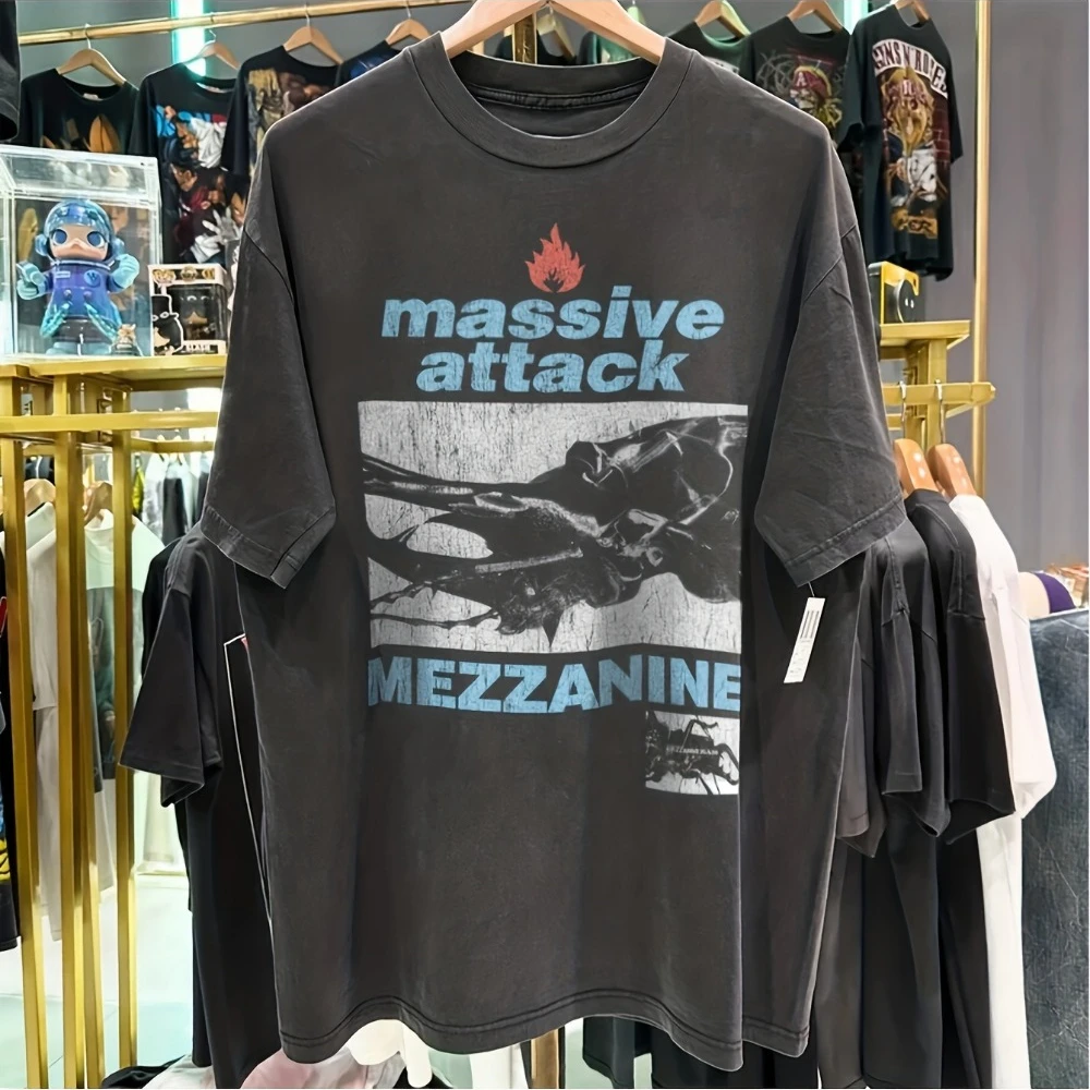 RONGCA Massive Attack Mezzanine European Tour T-shirt, 100% Cotton Loose Casual Streetwear Shirt  oversized t shirt