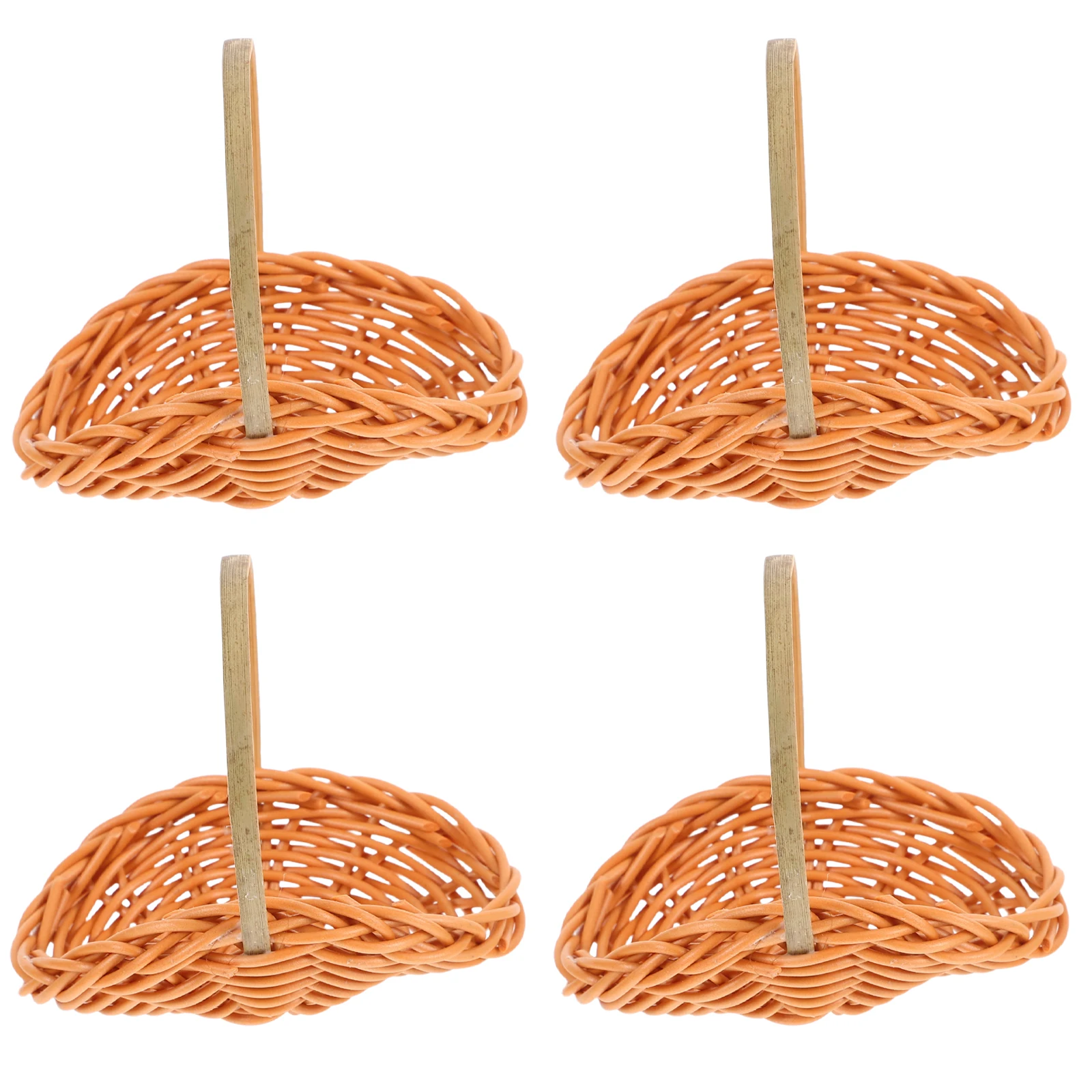 

4 Pcs House Woven Flower Basket with Handle Braided Small Dollhouse Mini Accessories Children's Toy Brown Flowers