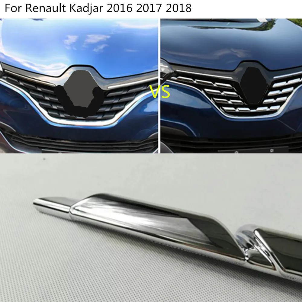 Car Cover Protection Detector ABS Chrome Trim Front Up Grid Grill Grille Racing 7pcs For Renault Kadjar 2016 2017 2018 2019 2020