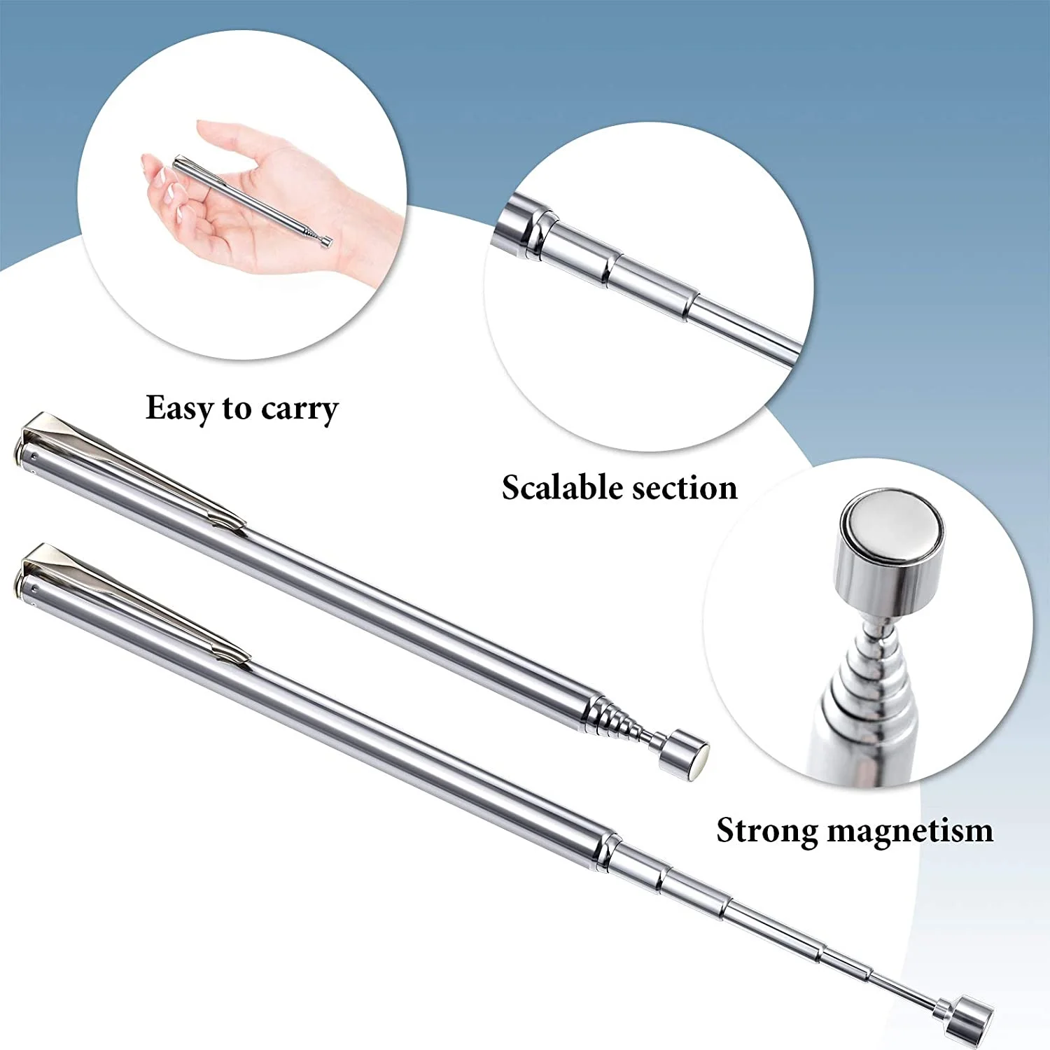 Grabadores magnéticos telescópicos, herramienta de recogida magnética con Clip de bolsillo, imán de recuperación para pernos de tuerca de tornillo,