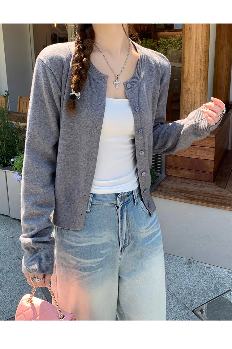 

Women's Long Sleeve 2025 Cardigan O Neck Button Down Knit Lady Autumn Spring Knitted Single-breasted Cardigan Sweaters