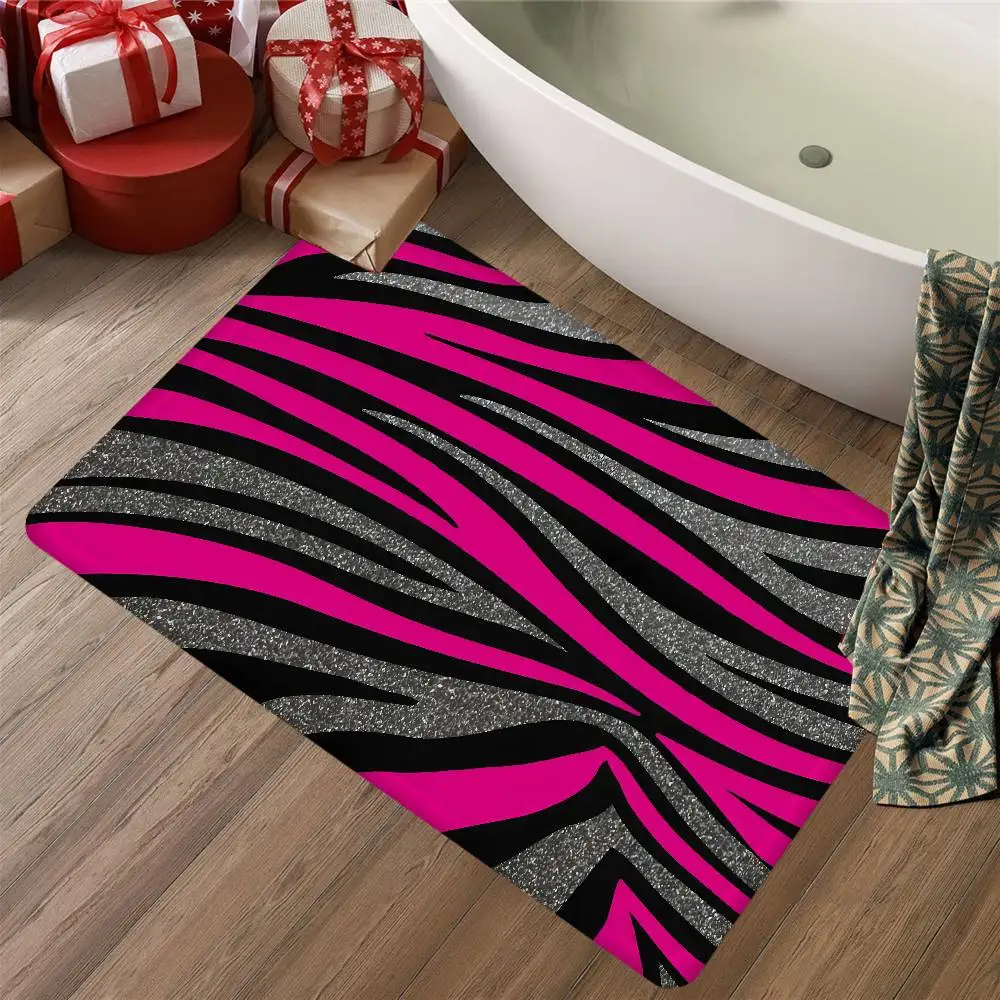 Black White Print Zebra Bathroom Mat Non-Slip Laundry Room Mat Laundry Decor Balcony Child Living Room Toilet Rug