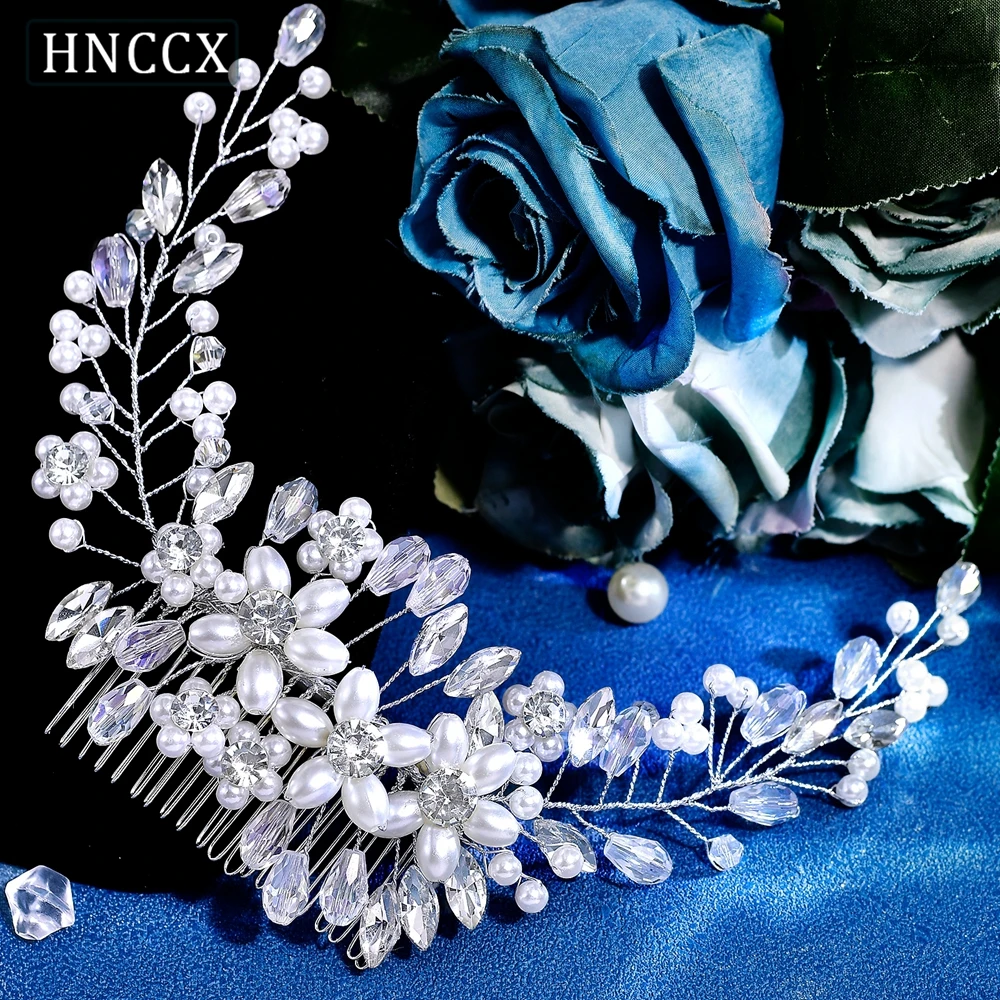 HNCCX Bride Wedding Hair Combs White Simulated Pearl Hairpins Crystal Side Clips for Women Bridal Hair Styling Decoration CP811