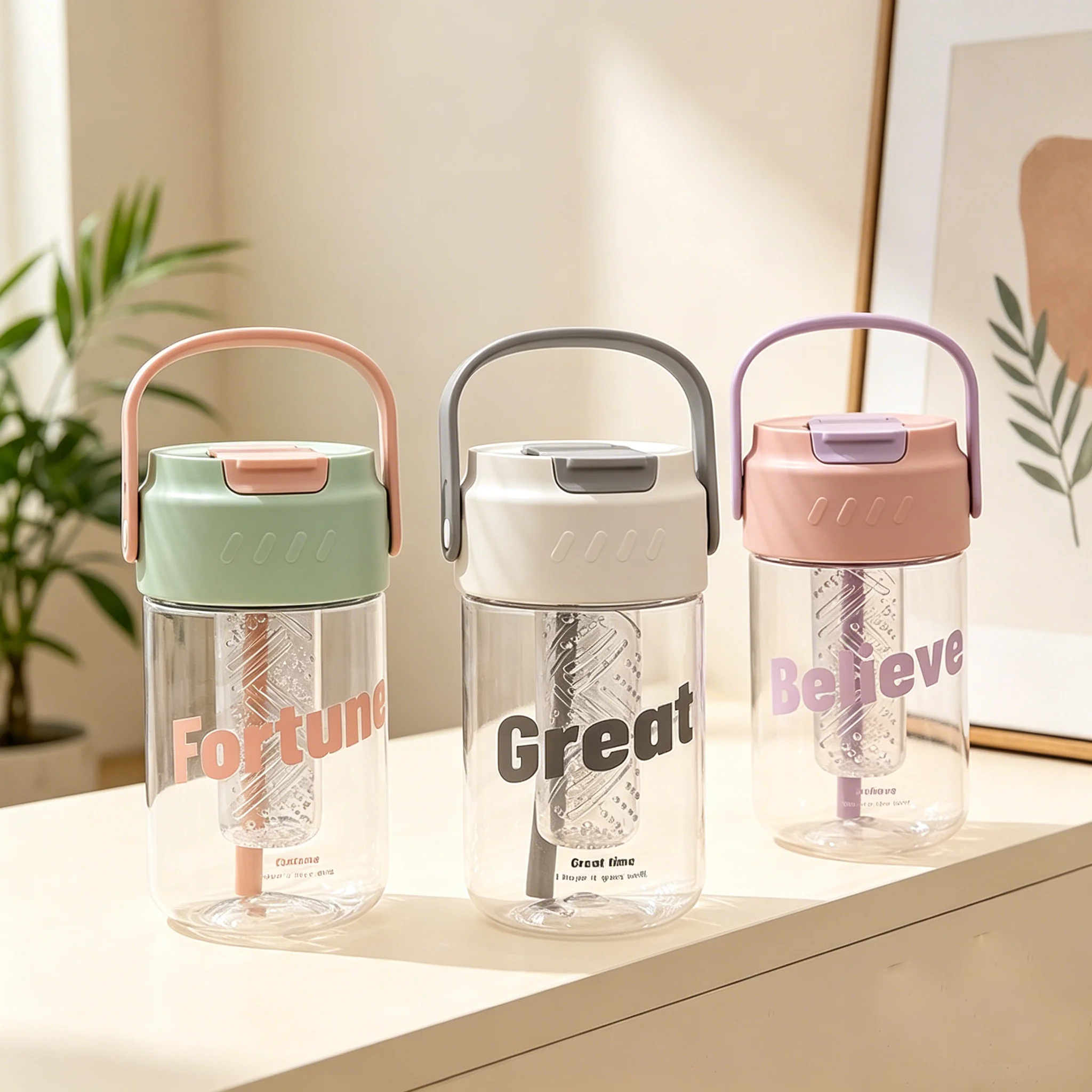 800ML Ins Student Straw Cup, Portable Pretty Tea Coffee Water Mug for Summer School Use