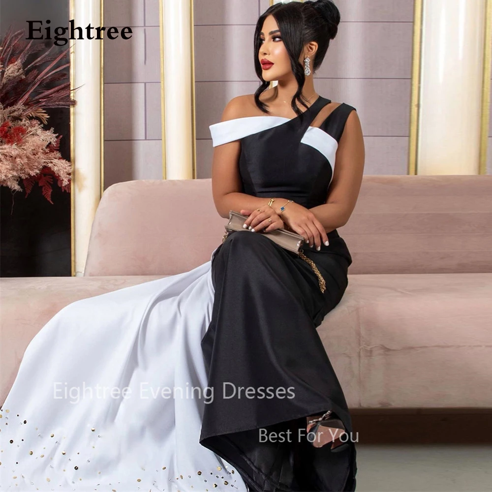 Eightree-vestidos sereia preto de um ombro para mulheres, vestidos de baile de cetim, africano, árabe, Dubai, sexy, vestido formal