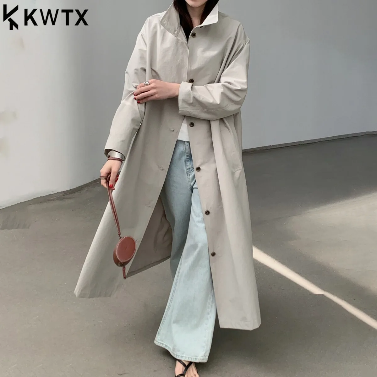 

KWTX Women’s Lightweight Solid Color Trench Coat Spring Summer Casual Elegant Designer Stand Collar Loose Fit Premium Quality