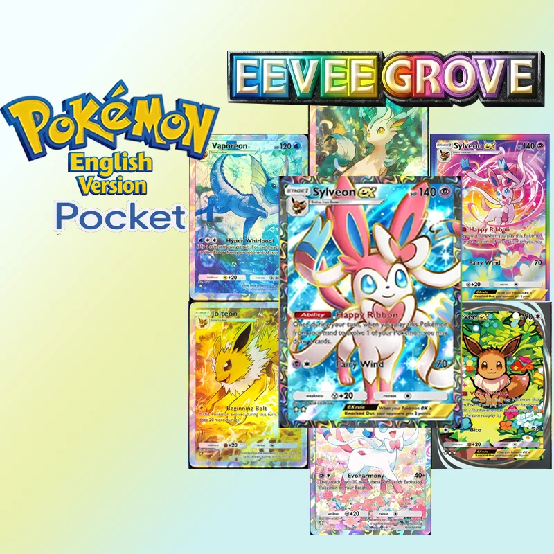 

Карманная карта для самостоятельного изготовления (DIY) английских карт Pokemon TCG/PTCG: Eevee Grove (A3B), Eevee, Sylveon, Espeon, Snorlax, Flareon, Primarina