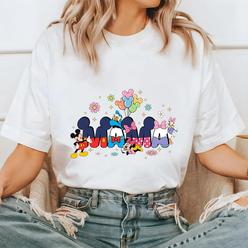 

Disney Mama Mickey And Friends Printed Women's T-Shirt Pure Cotton Short Sleeve Loose Top Casual Clothing