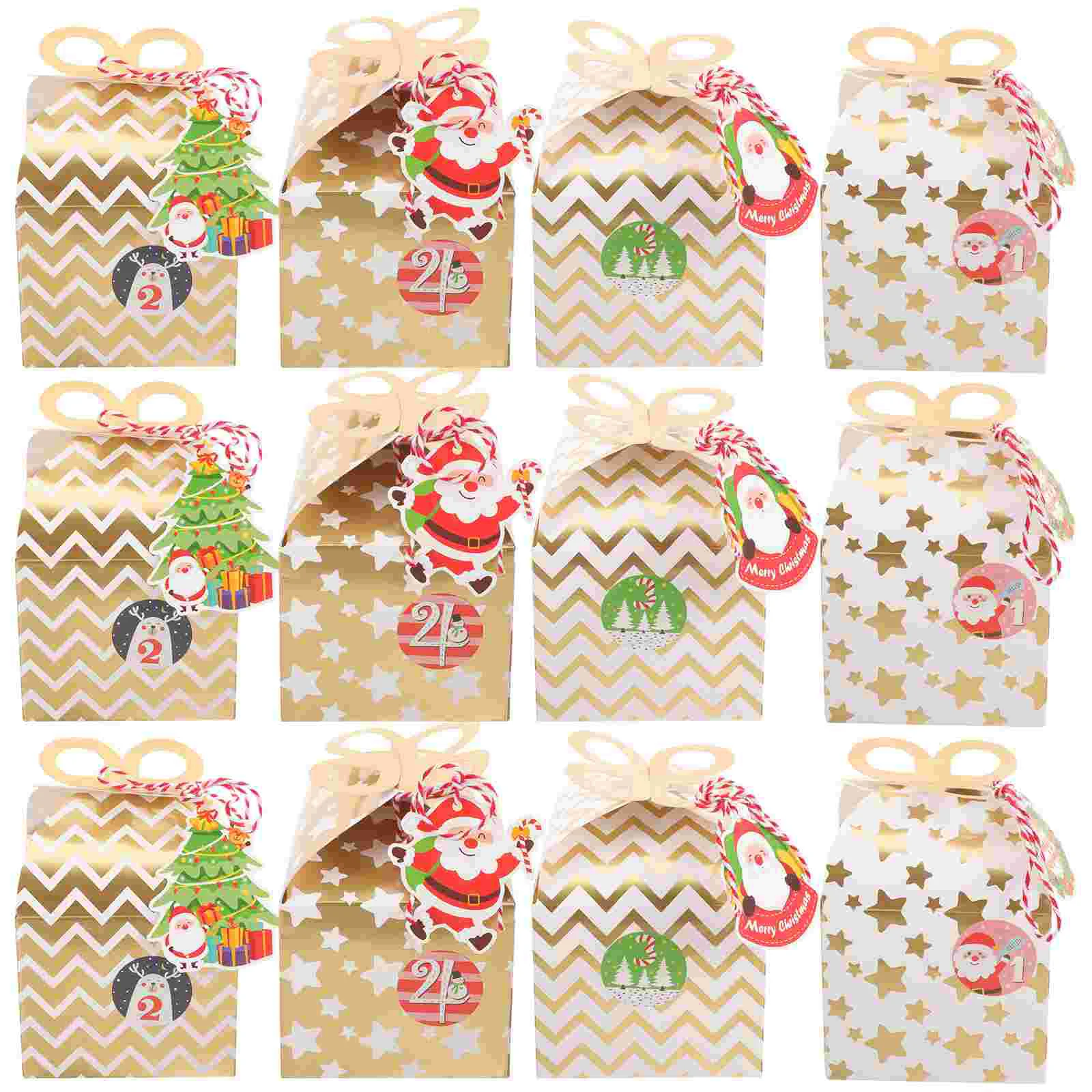 

24 Pcs Christmas Advent Calendar Gift Boxes Paper Xmas Festive Party Decorative Boxes Gift Wrapping Portable Candy Holders Candy