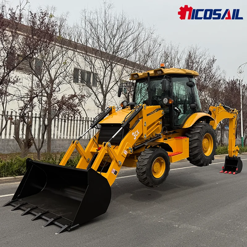 

Nicosail Excavator Four Wheel Backhoe Excavator Front and Loader Skid Hoe Machine Double-Ended Bucket Excavator