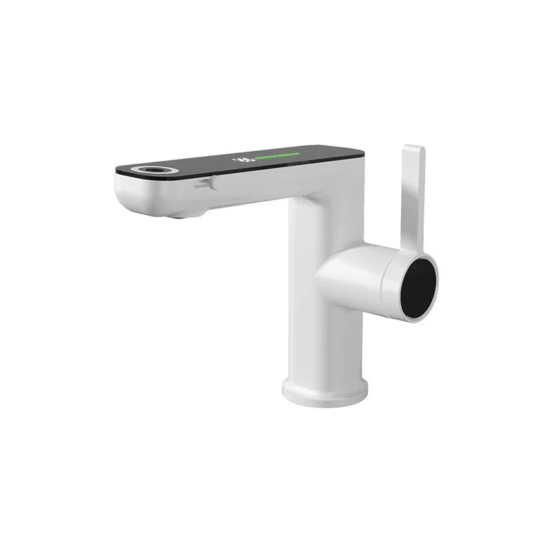 

New Design Bathroom Sink Faucet Gray Cream Color Modern Luxury Bathroom LED Digital Display Copper Brass Basin Faucet